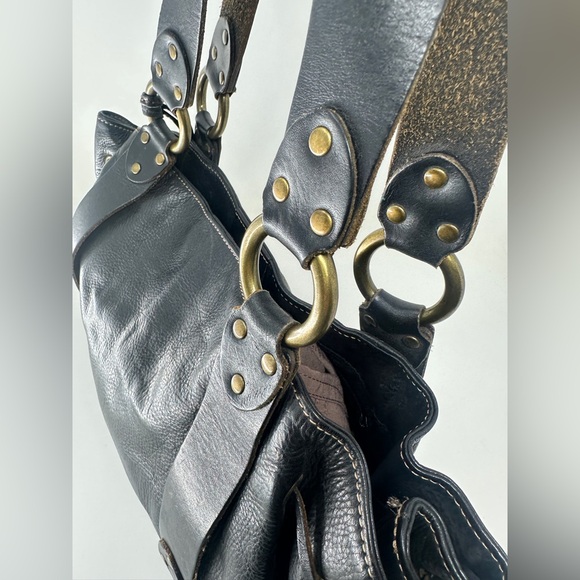 Vintage Y2K shoulder bag Black Leather Fossil Bag M Bag Real Leather. - Picture 7 of 14